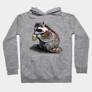 raccoon drinking coffee from a glass Hoodie